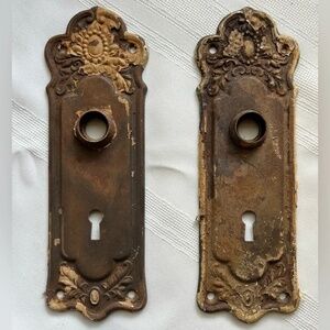 Vintage Ornate Knob Plates Set Of 2 Reclaimed Decorative Early 1900s 8 Long